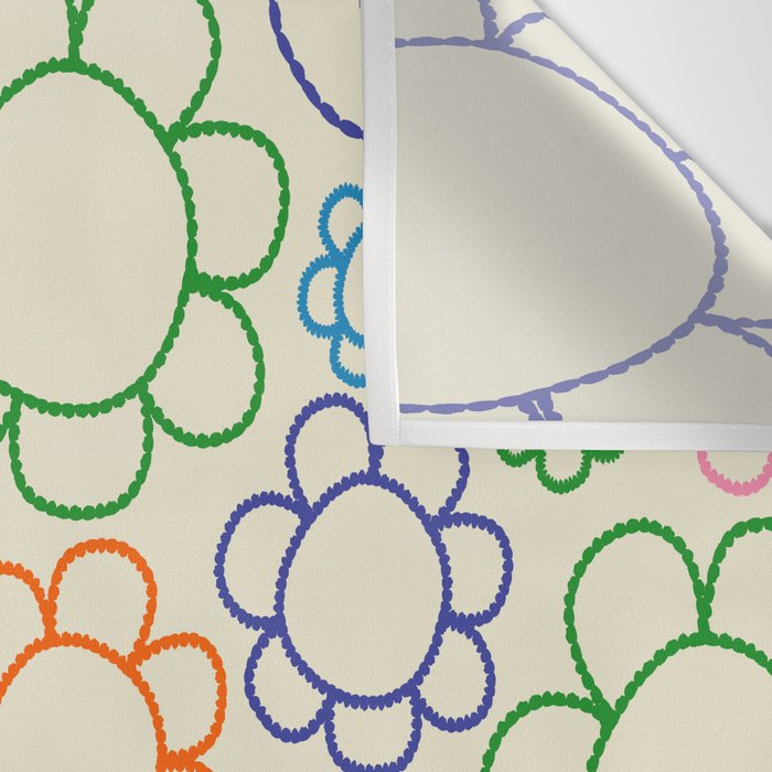 Cheerful Doodle Flowers Retro Floral Pattern Wall Tapestry Gallery Image 3