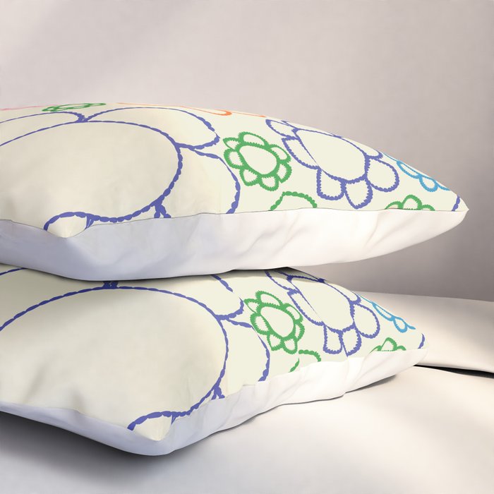 Cheerful Doodle Flowers Retro Floral Pattern Pillow Sham Gallery Image 3