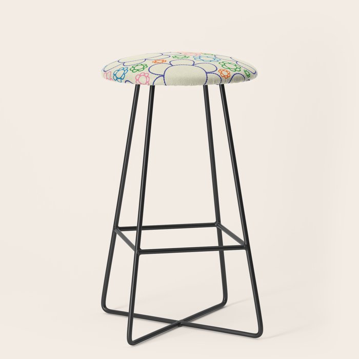 Cheerful Doodle Flowers Retro Floral Pattern Stool Gallery Image 1