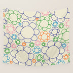 Cheerful Doodle Flowers Retro Floral Pattern Wall Tapestry Gallery Image 4