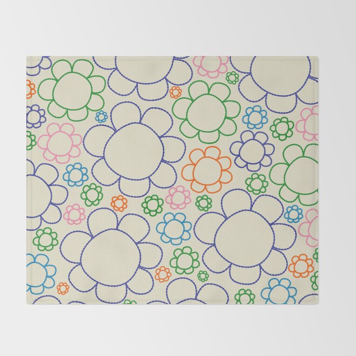 Cheerful Doodle Flowers Retro Floral Pattern Throw Blanket Gallery Image 2