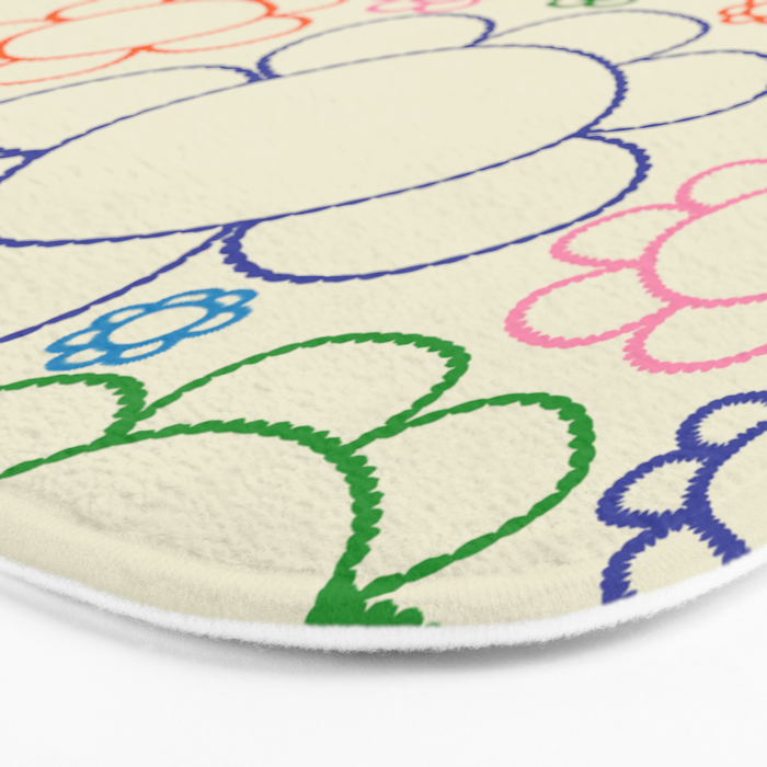 Cheerful Doodle Flowers Retro Floral Pattern Bath Mat Gallery Image 3