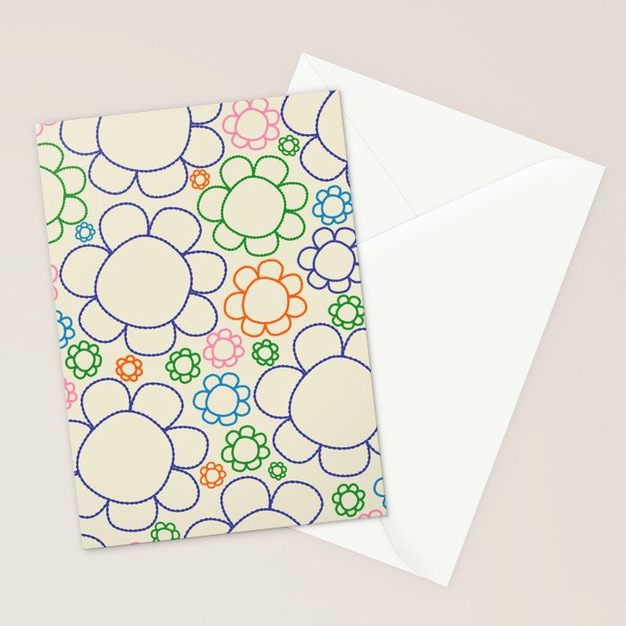Cheerful Doodle Flowers Retro Floral Pattern Stationery Card Gallery Image 2