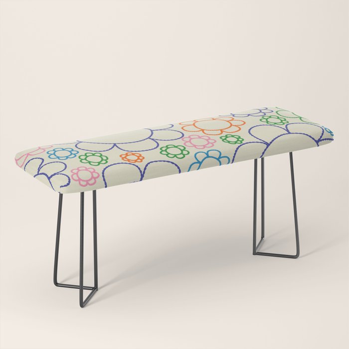 Cheerful Doodle Flowers Retro Floral Pattern Bench Gallery Image 1