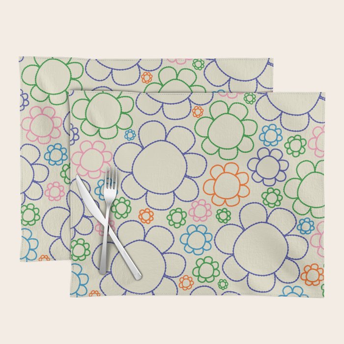 Cheerful Doodle Flowers Retro Floral Pattern Placemat Gallery Image 1