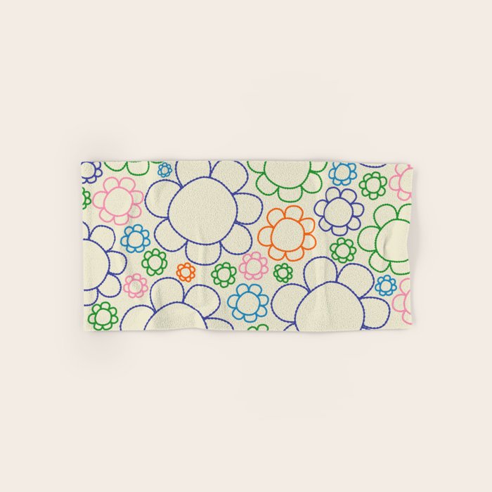Cheerful Doodle Flowers Retro Floral Pattern Bath Towel Gallery Image 1