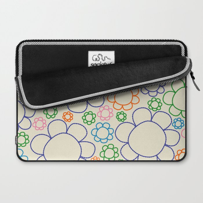 Cheerful Doodle Flowers Retro Floral Pattern Laptop Sleeve Gallery Image 2