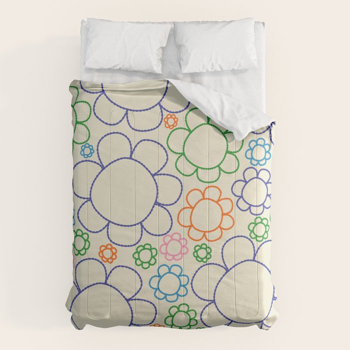 Cheerful Doodle Flowers Retro Floral Pattern Comforter Gallery Image 6