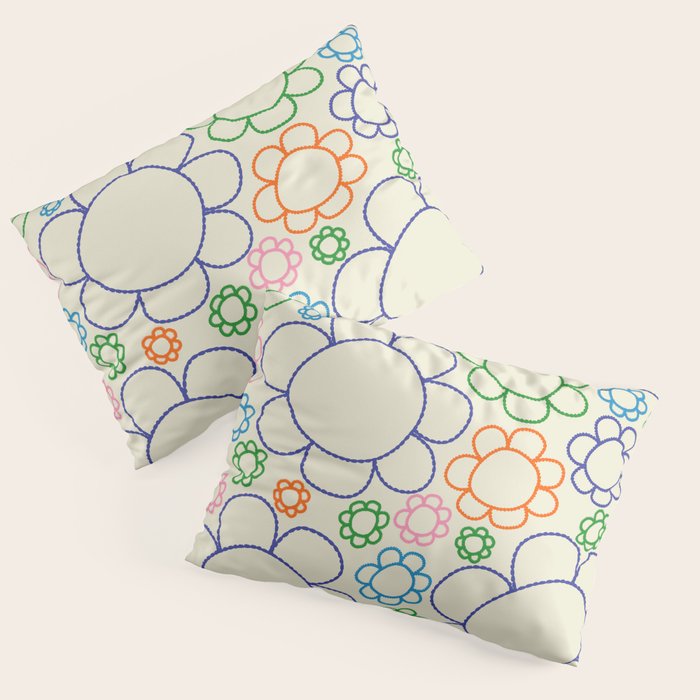 Cheerful Doodle Flowers Retro Floral Pattern Pillow Sham Gallery Image 3