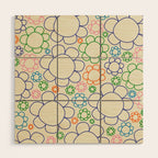Cheerful Doodle Flowers Retro Floral Pattern Wood Wall Art Gallery Image 1