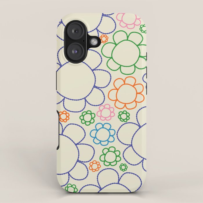 Cheerful Doodle Flowers Retro Floral Pattern iPhone Case Gallery Image 1