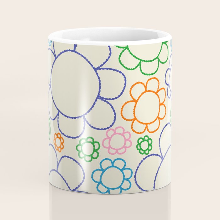 Cheerful Doodle Flowers Retro Floral Pattern Coffee Mug Gallery Image 4