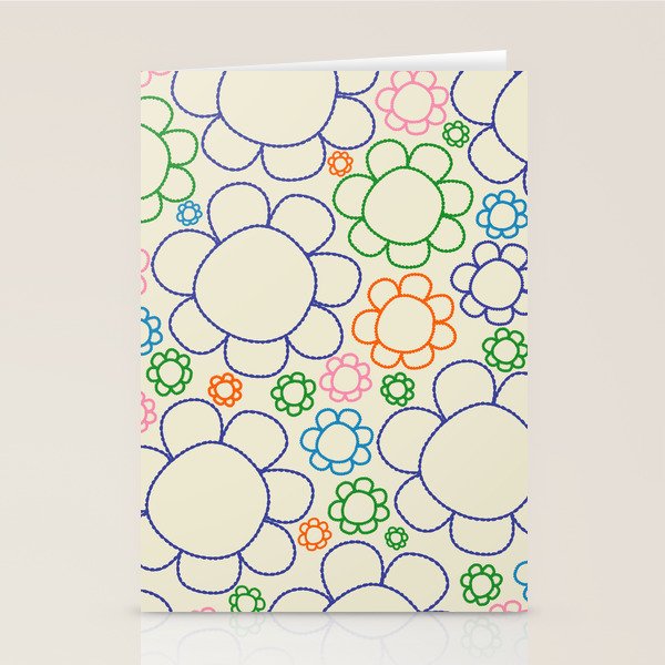 Cheerful Doodle Flowers Retro Floral Pattern Stationery Card Gallery Image 1