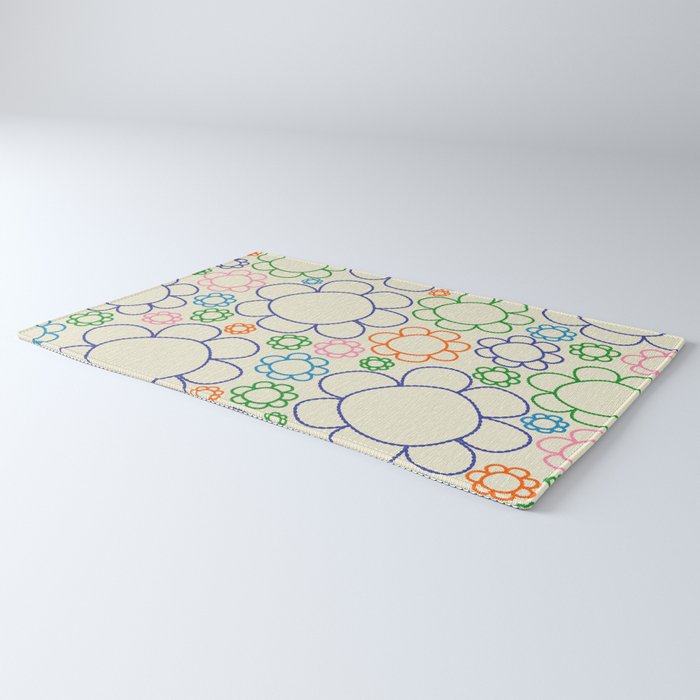 Cheerful Doodle Flowers Retro Floral Pattern Rug Gallery Image 3