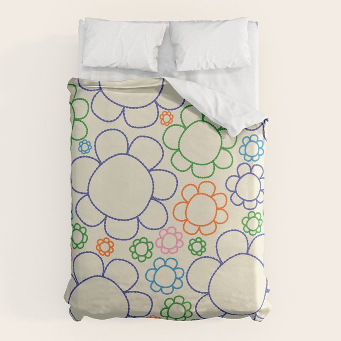 Cheerful Doodle Flowers Retro Floral Pattern Duvet Cover Gallery Image 6