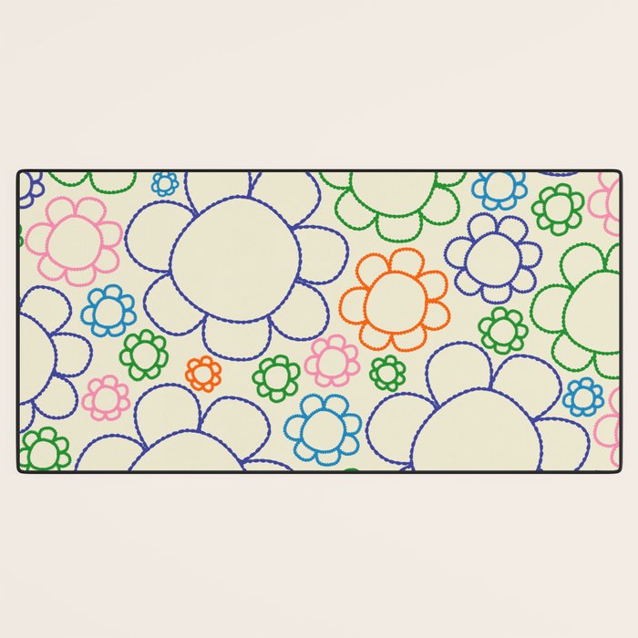 Cheerful Doodle Flowers Retro Floral Pattern Desk Mat Gallery Image 3