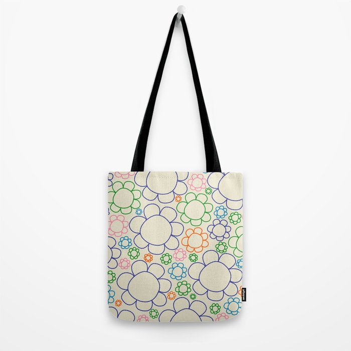 Cheerful Doodle Flowers Retro Floral Pattern Tote Bag Gallery Image 2