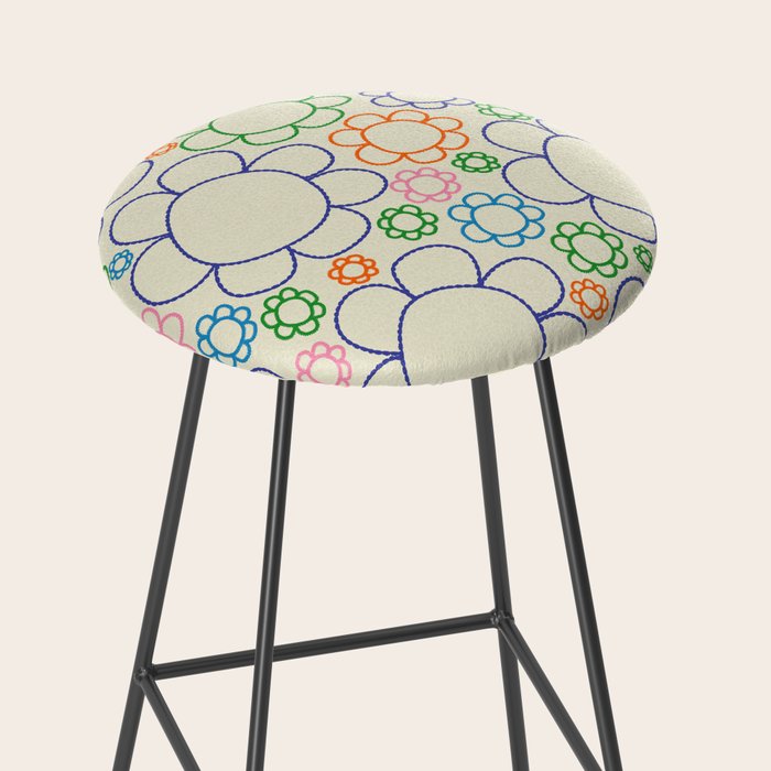 Cheerful Doodle Flowers Retro Floral Pattern Stool Gallery Image 2