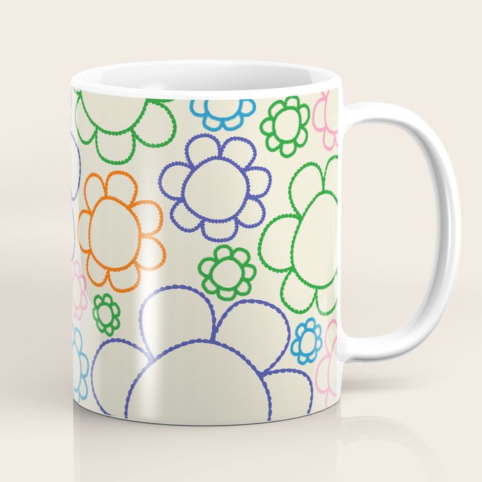 Cheerful Doodle Flowers Retro Floral Pattern Coffee Mug Gallery Image 1