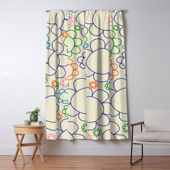 Cheerful Doodle Flowers Retro Floral Pattern Window Curtain Gallery Image 1