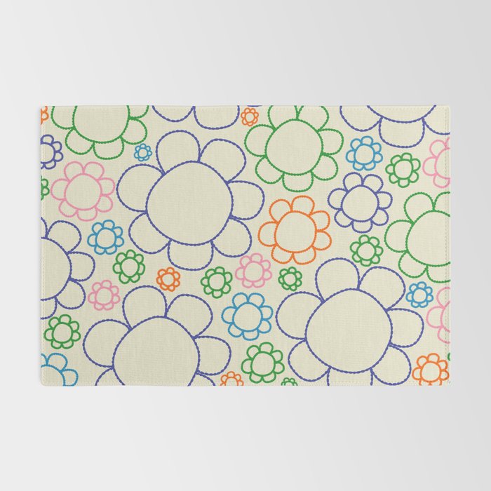 Cheerful Doodle Flowers Retro Floral Pattern Rug Gallery Image 2