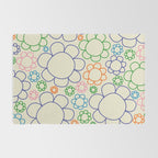 Cheerful Doodle Flowers Retro Floral Pattern Rug Gallery Image 2