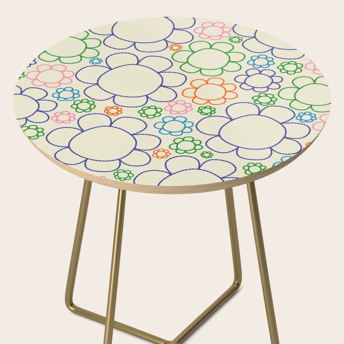 Cheerful Doodle Flowers Retro Floral Pattern Side Table Gallery Image 2