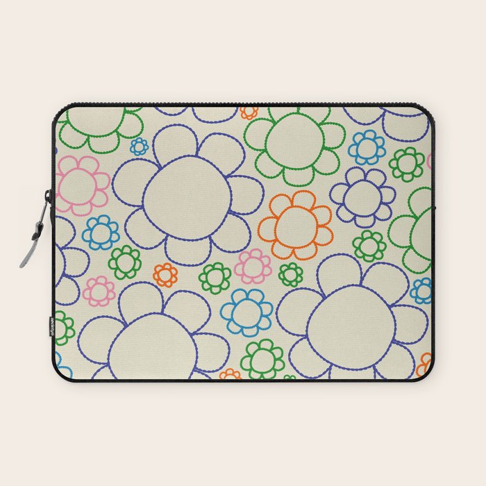 Cheerful Doodle Flowers Retro Floral Pattern Laptop Sleeve Gallery Image 1