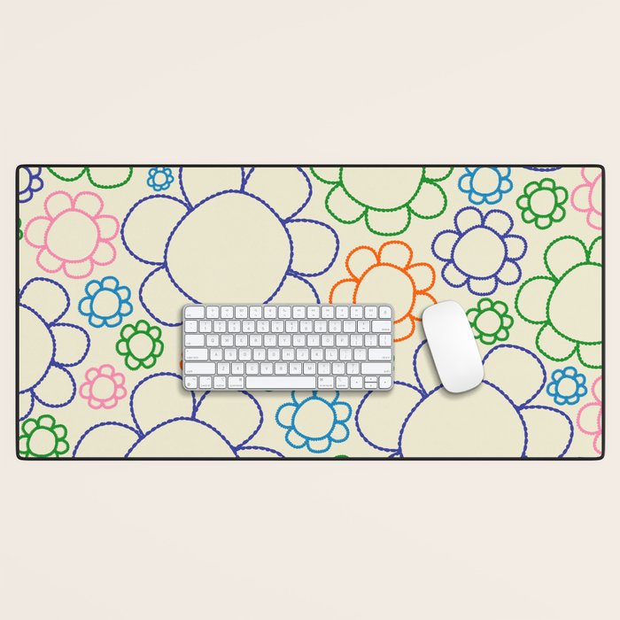 Cheerful Doodle Flowers Retro Floral Pattern Desk Mat Gallery Image 1