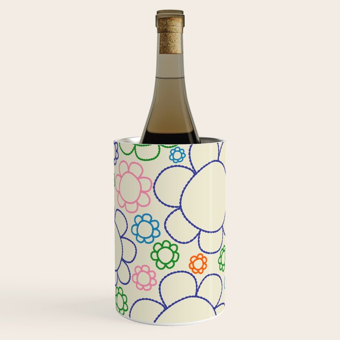 Cheerful Doodle Flowers Retro Floral Pattern Wine Chiller Gallery Image 2