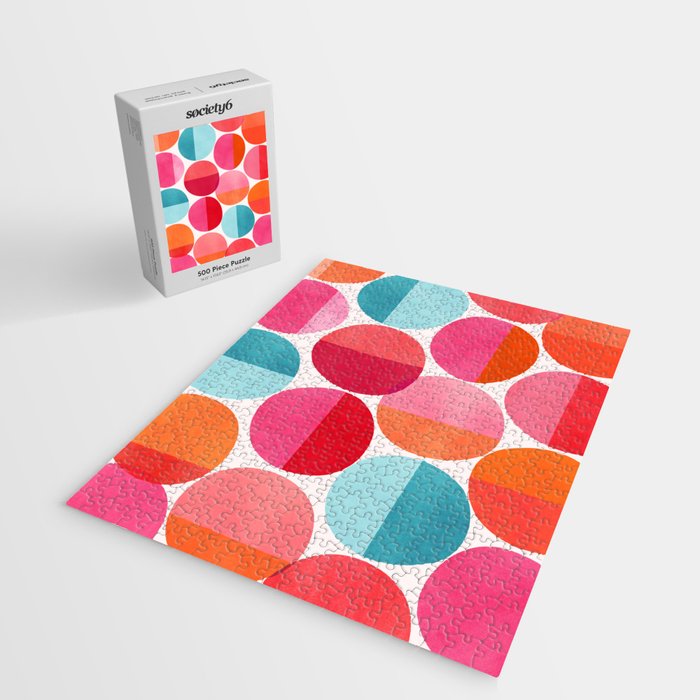 Mid Century Pink and Orange Dots Jigsaw Puzzle Gallery Image 2