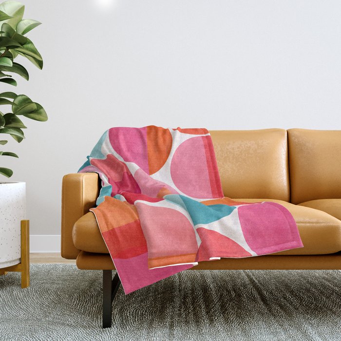 Mid Century Pink and Orange Dots Throw Blanket Gallery Image 1