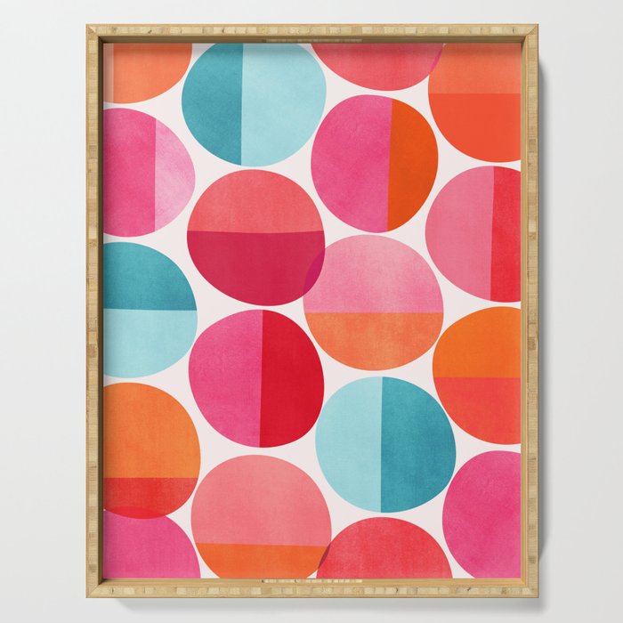 Mid Century Pink and Orange Dots Serving Tray Gallery Image 1