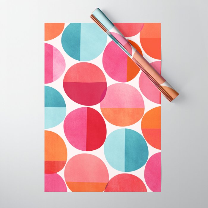Mid Century Pink and Orange Dots Wrapping Paper Gallery Image 1