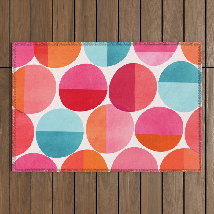 Mid Century Pink and Orange Dots Outdoor Rug Gallery Image 1