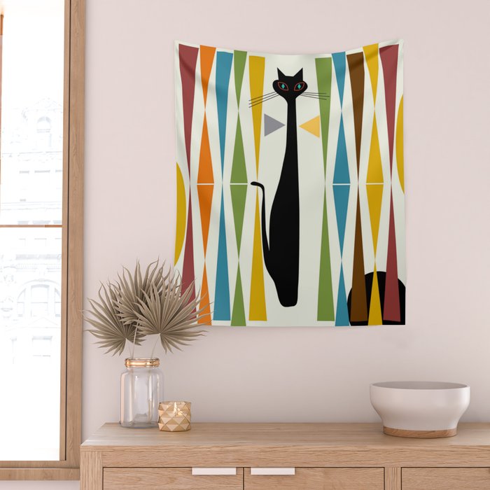 Mid-Century Modern Art Cat 2 Wall Tapestry Gallery Image 2