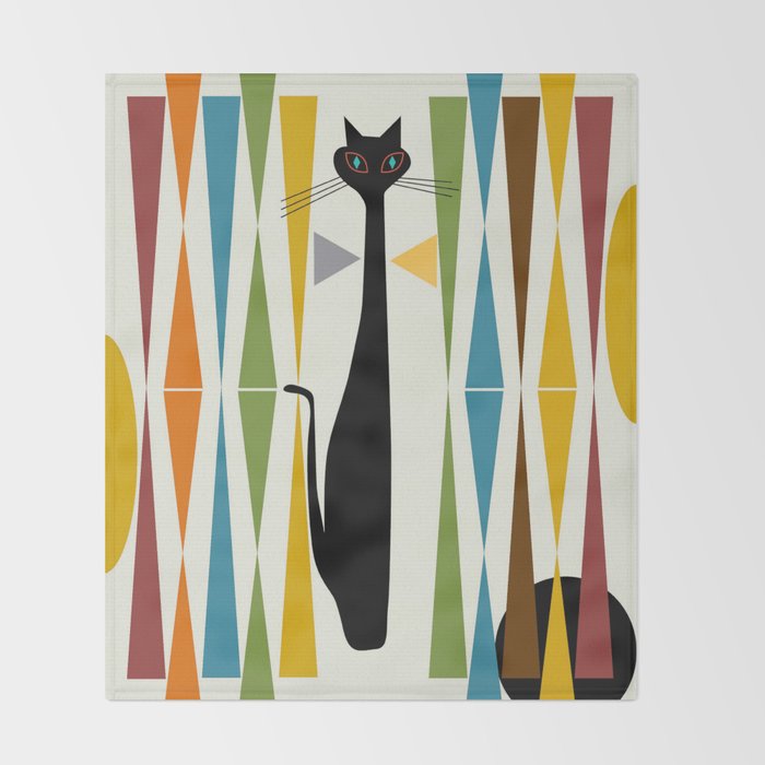 Mid-Century Modern Art Cat 2 Throw Blanket Gallery Image 2