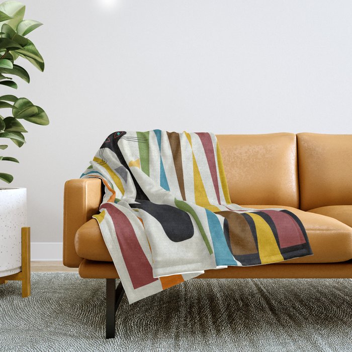 Mid-Century Modern Art Cat 2 Throw Blanket Gallery Image 1