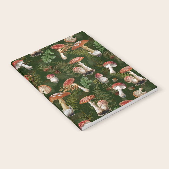 Vintage Dark Night Green Mushroom Forest Notebook