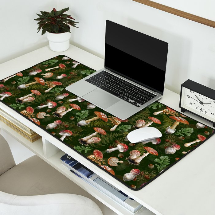 Vintage Dark Night Green Mushroom Forest Desk Mat Gallery Image 2