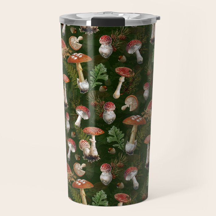 Vintage Dark Night Green Mushroom Forest Travel Mug Gallery Image 1