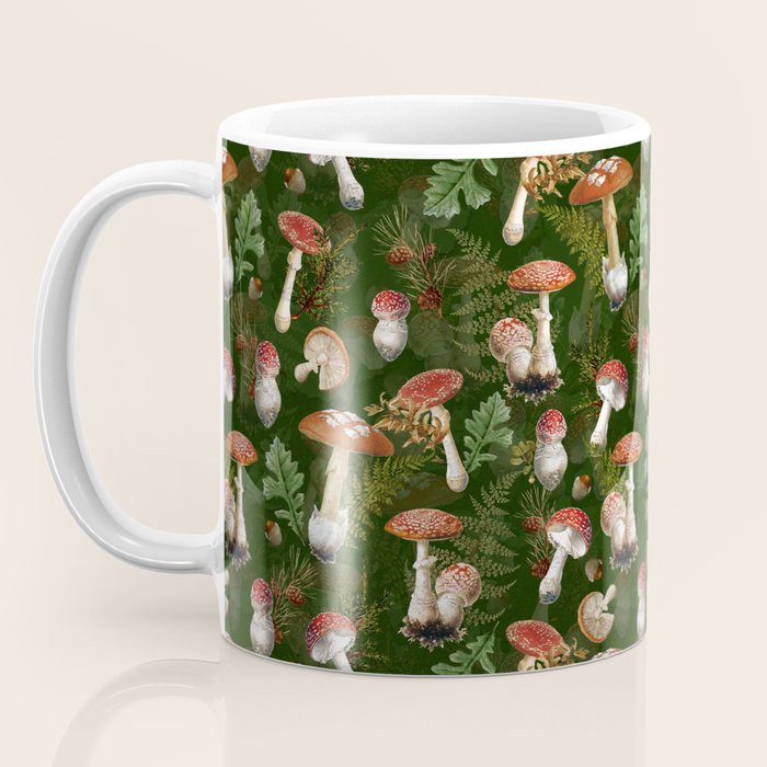 Vintage Dark Night Green Mushroom Forest Coffee Mug Gallery Image 3