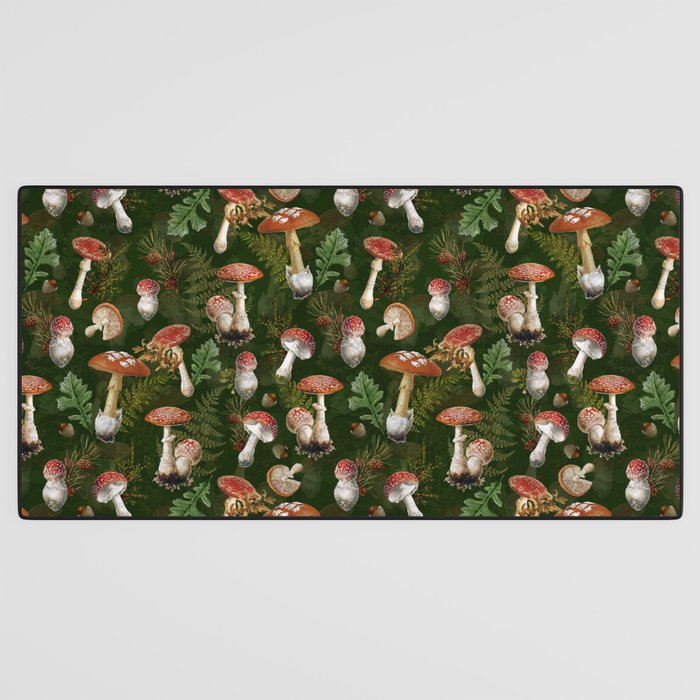 Vintage Dark Night Green Mushroom Forest Desk Mat Gallery Image 3