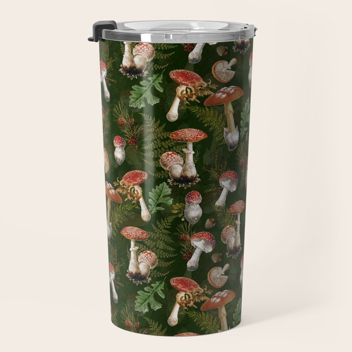 Vintage Dark Night Green Mushroom Forest Travel Mug Gallery Image 3