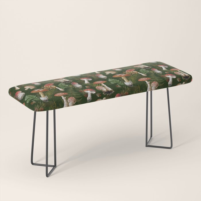Vintage Dark Night Green Mushroom Forest Bench Gallery Image 1