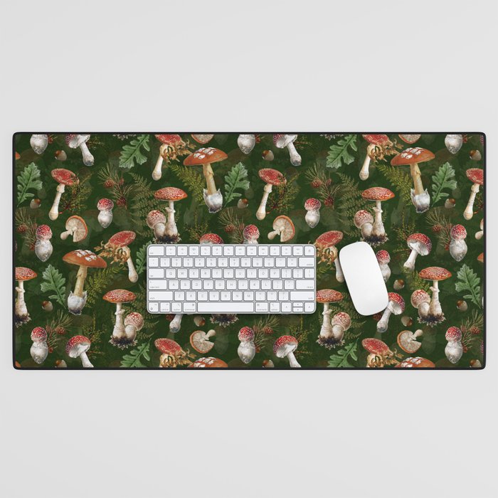 Vintage Dark Night Green Mushroom Forest Desk Mat Gallery Image 1