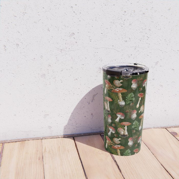 Vintage Dark Night Green Mushroom Forest Travel Mug Gallery Image 4