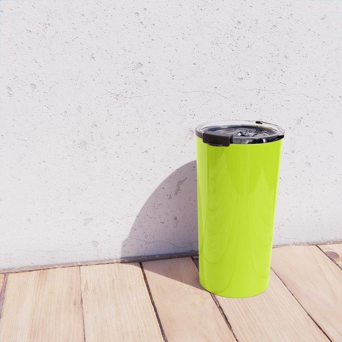 Bright Neon Yellow Green Chartreuse Solid Color Travel Mug Gallery Image 4