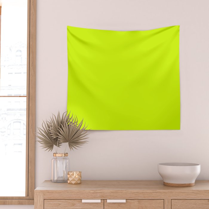 Bright Neon Yellow Green Chartreuse Solid Color Wall Tapestry Gallery Image 2