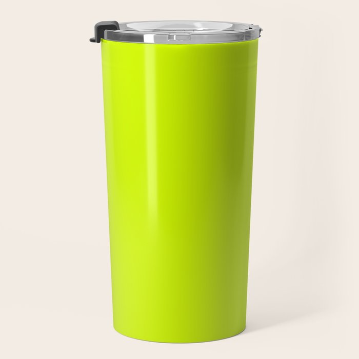 Bright Neon Yellow Green Chartreuse Solid Color Travel Mug Gallery Image 3